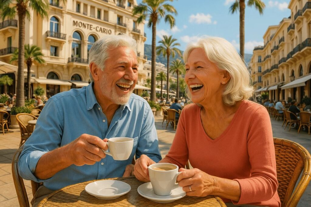 Retired Couple Sitting in a Cafe in Monte Carlo