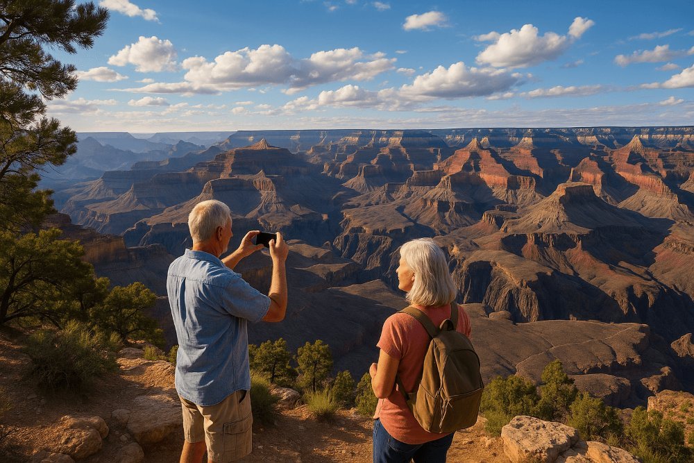 Retired Couple Enjoying the View of the Grand Canyon.